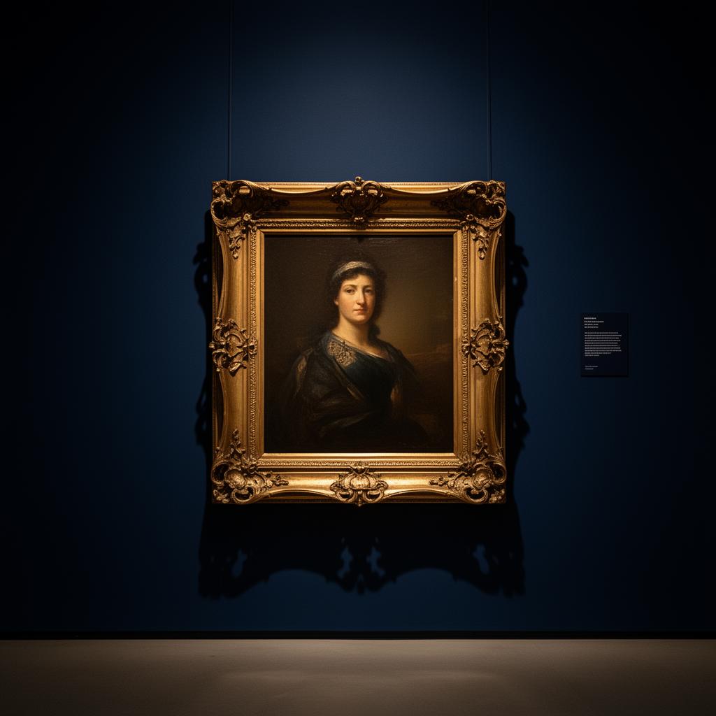 A framed object in a warm archival interior